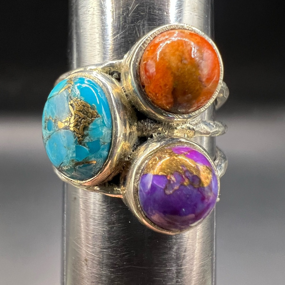 Sterling Silver Ring with 3 Multicolored Turquoise Stones